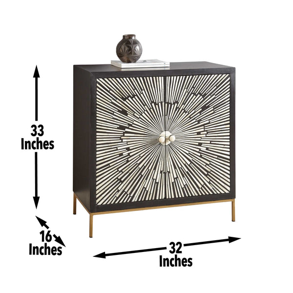 English Elm Steve Silver - Amika Sunburst Bone 2-Door Accent Cabinet in Black — Art Deco Resin & Brass Hardware, Adjustable Shelves B081P157280