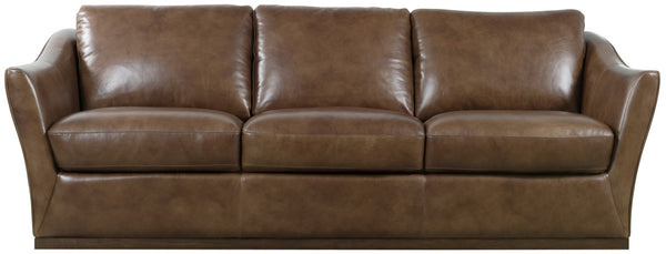 Hooker Furniture Fairfax Hazlenut Top-Grain Leather Sofa — Transitional 3-Cushion Comfort With Flared Arms & Plinth Base SS225-03-086