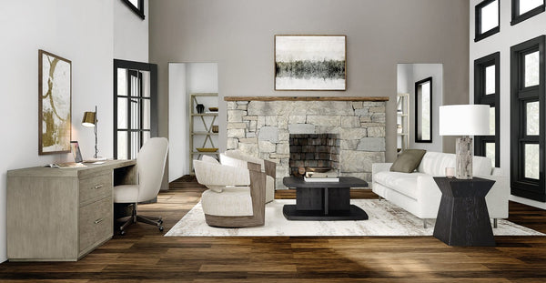 Hooker Furniture Linville 84" Desk With Lateral File In Smoked Mink Oak Veneer — Floating Back, Locking Pendaflex System Medium Wood 6150-10917-85