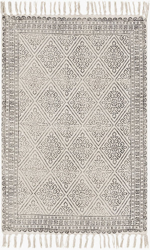 Livabliss July Handmade Cotton Flatweave Area Rug with Fringe Detail for Entryway or Bath Black, Beige 2' x 3' JUY2300-23