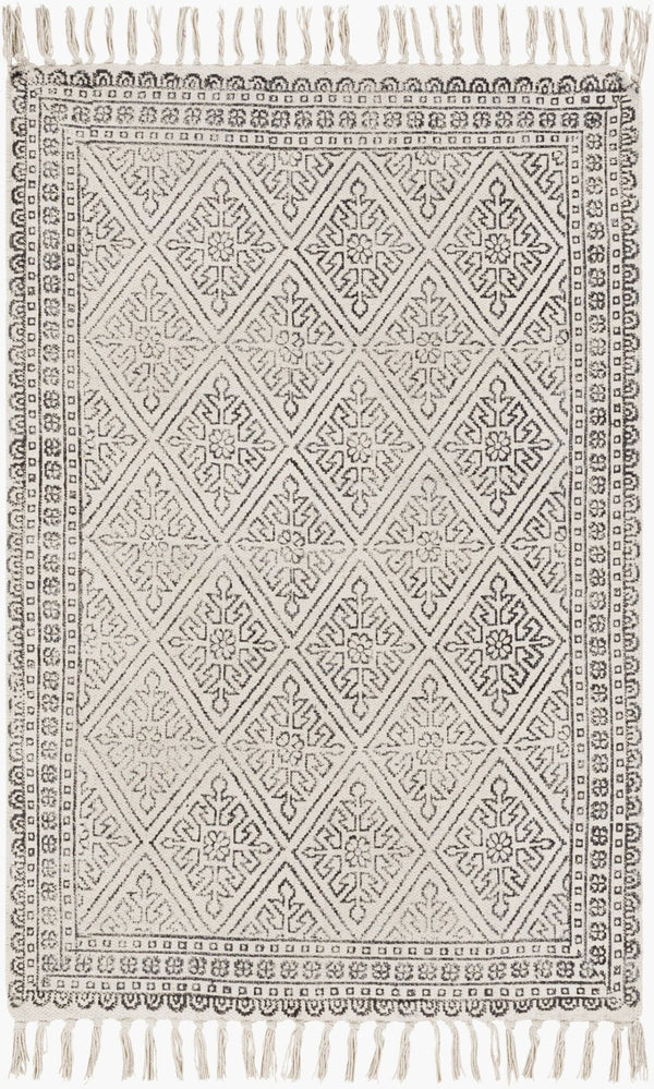 Livabliss July Handmade Cotton Flatweave Area Rug with Fringe Detail for Entryway or Bath Black, Beige 2' x 3' JUY2300-23