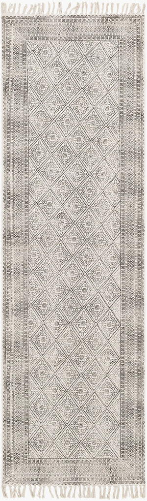 Livabliss July Handmade Cotton Flatweave Area Rug with Fringe Detail for Entryway or Bath Black, Beige 2'6" x 8' JUY2300-268