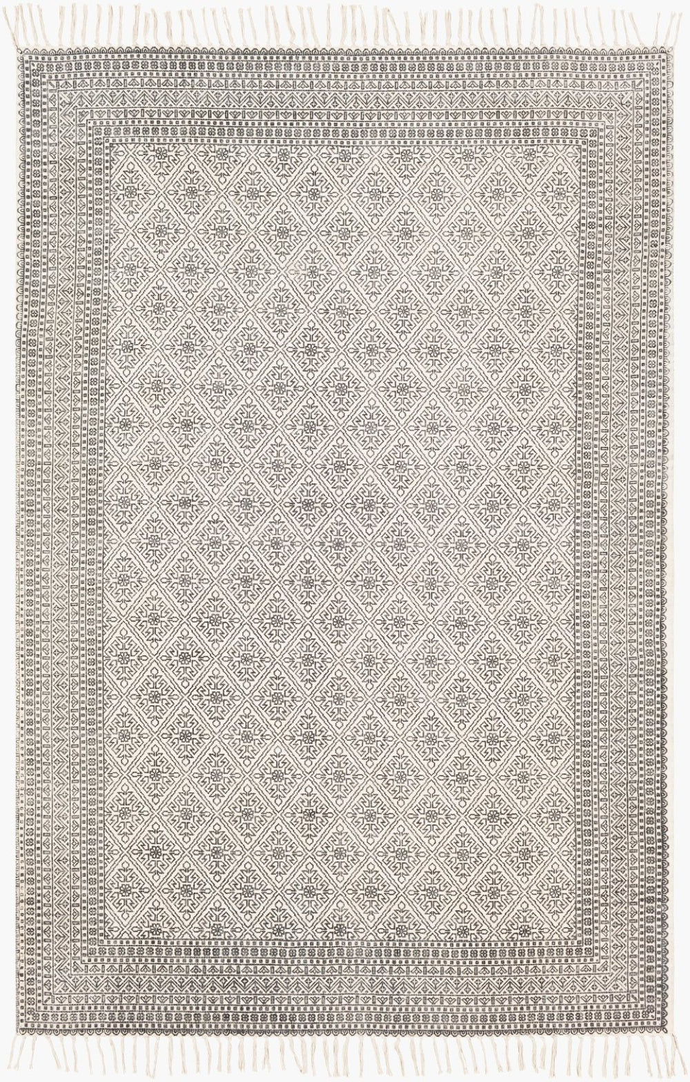 Livabliss July Handmade Cotton Flatweave Area Rug with Fringe Detail for Entryway or Bath Black, Beige 8' x 10' JUY2300-810