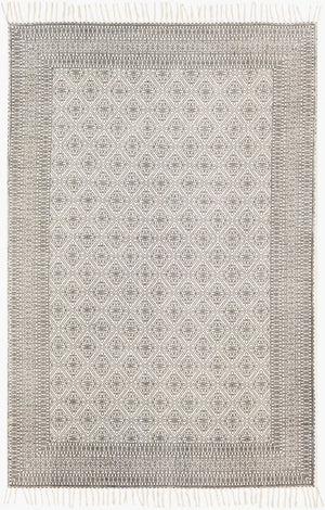 Livabliss July Handmade Cotton Flatweave Area Rug with Fringe Detail for Entryway or Bath Black, Beige 8' x 10' JUY2300-810