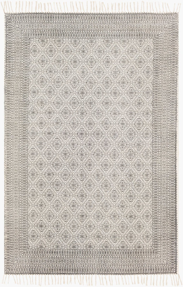 Livabliss July Handmade Cotton Flatweave Area Rug with Fringe Detail for Entryway or Bath Black, Beige 8' x 10' JUY2300-810