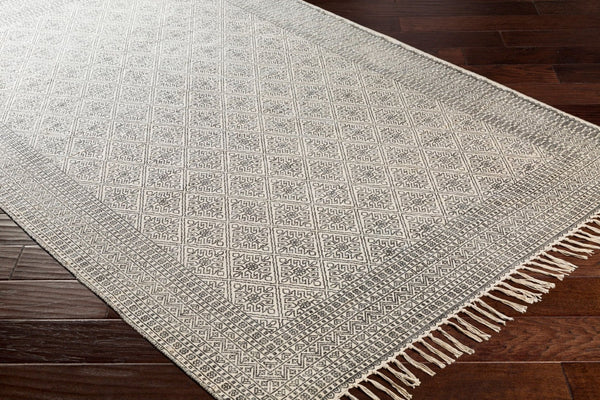 Livabliss July Handmade Cotton Flatweave Area Rug with Fringe Detail for Entryway or Bath Black, Beige 2'6" x 8' JUY2300-268
