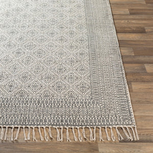 Livabliss July Handmade Cotton Flatweave Area Rug with Fringe Detail for Entryway or Bath Black, Beige 2'6" x 8' JUY2300-268