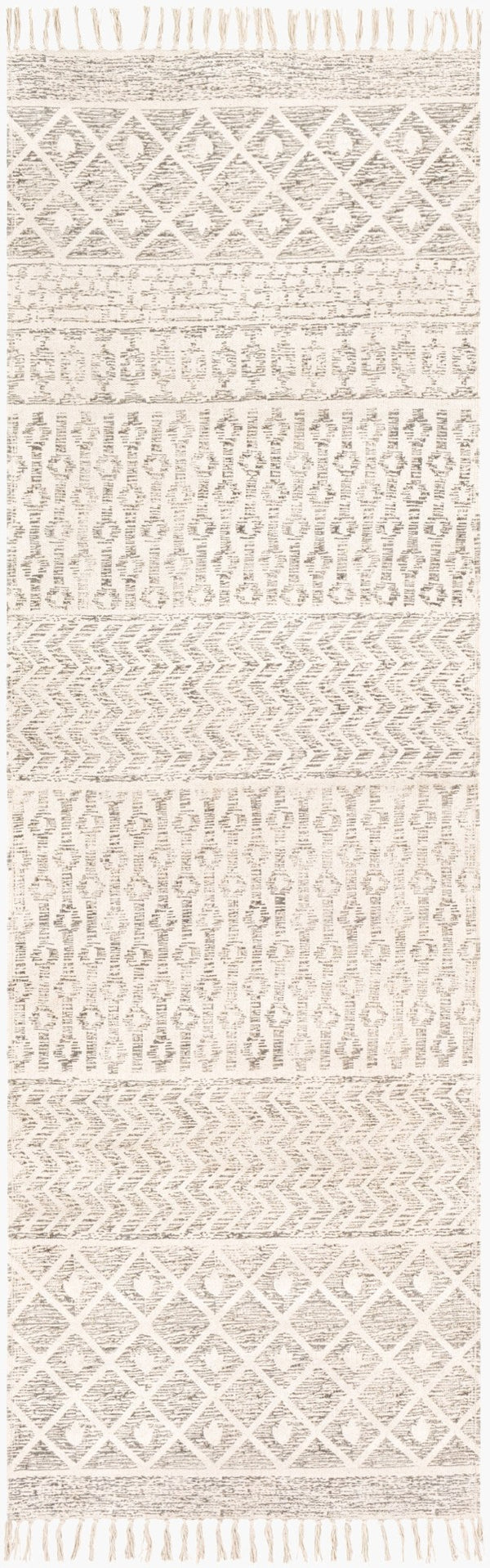 Livabliss July Handwoven Cotton Flatweave Runner Rug with Fringe Bohemian Artisan Hallway Accent Charcoal, Light 2'6" x 8' JUY2302-268