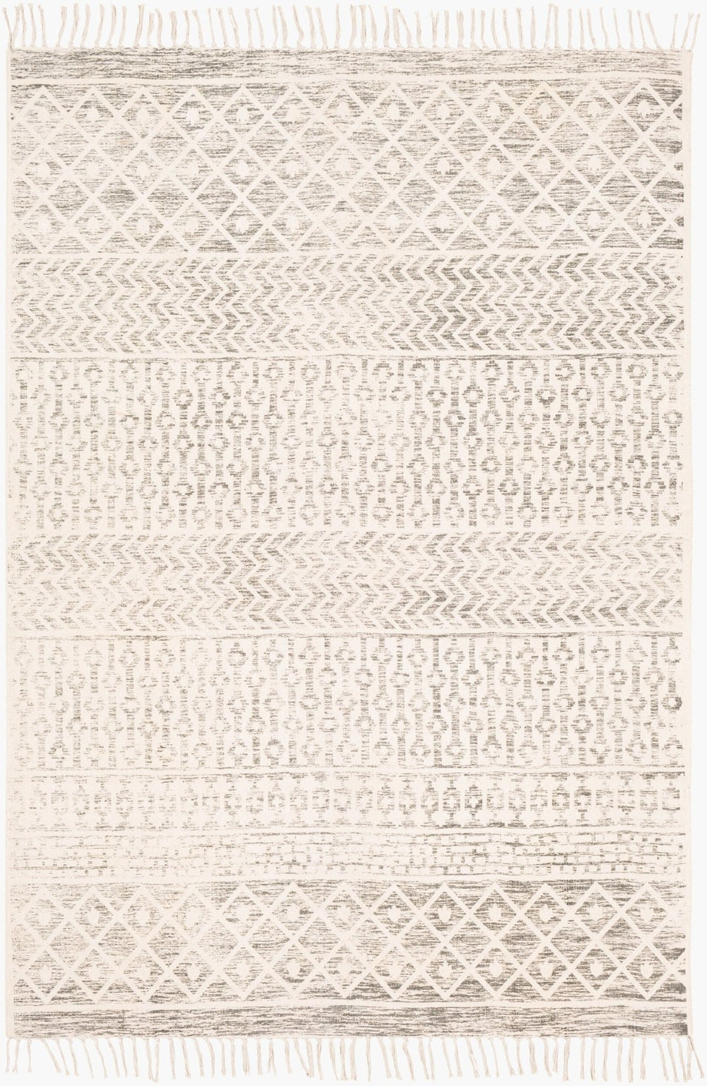 Livabliss July Handwoven Cotton Flatweave Runner Rug with Fringe Bohemian Artisan Hallway Accent Charcoal, Light 3' x 5' JUY2302-35