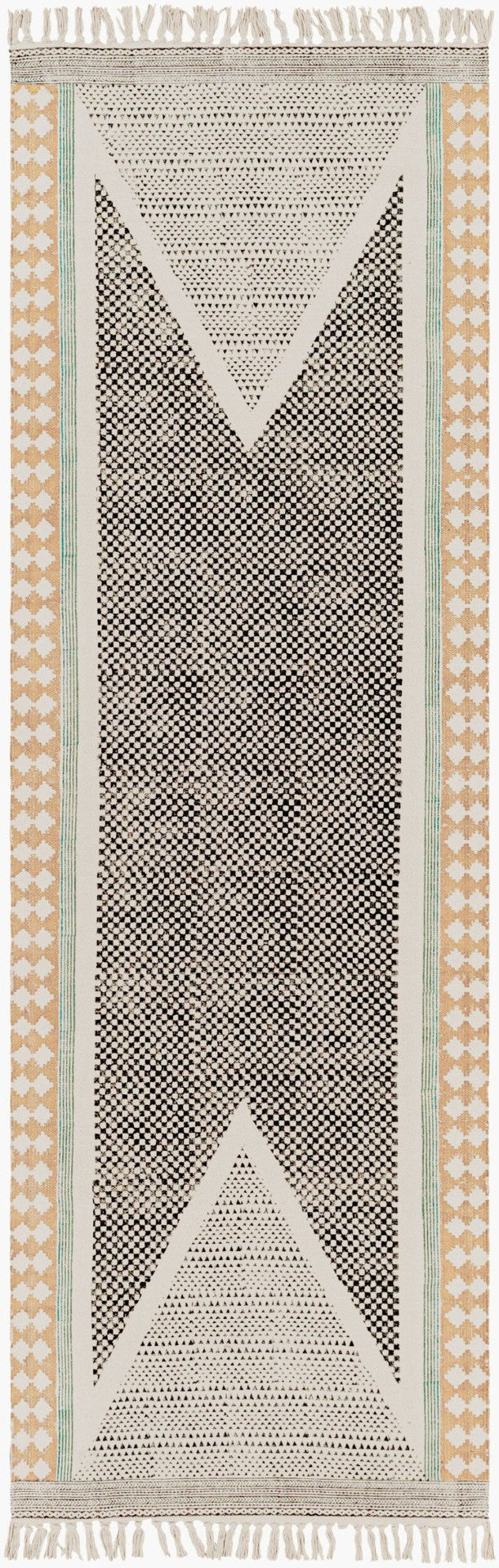 Livabliss July Handmade Cotton Flatweave Runner Rug with Fringe for Hallways and Entryways Black, Teal 2'6" x 8' JUY2306-268