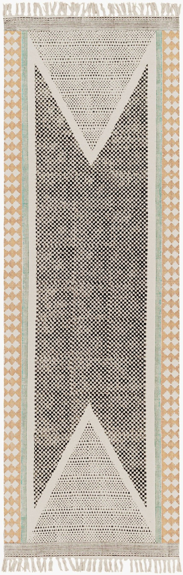 Livabliss July Handmade Cotton Flatweave Runner Rug with Fringe for Hallways and Entryways Black, Teal 2'6" x 8' JUY2306-268