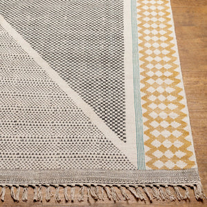 Livabliss July Handmade Cotton Flatweave Runner Rug with Fringe for Hallways and Entryways Black, Teal 6' x 9' JUY2306-69