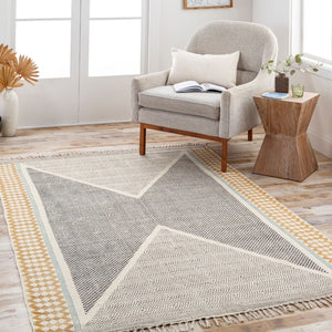 Livabliss July Handmade Cotton Flatweave Runner Rug with Fringe for Hallways and Entryways Black, Teal 6' x 9' JUY2306-69