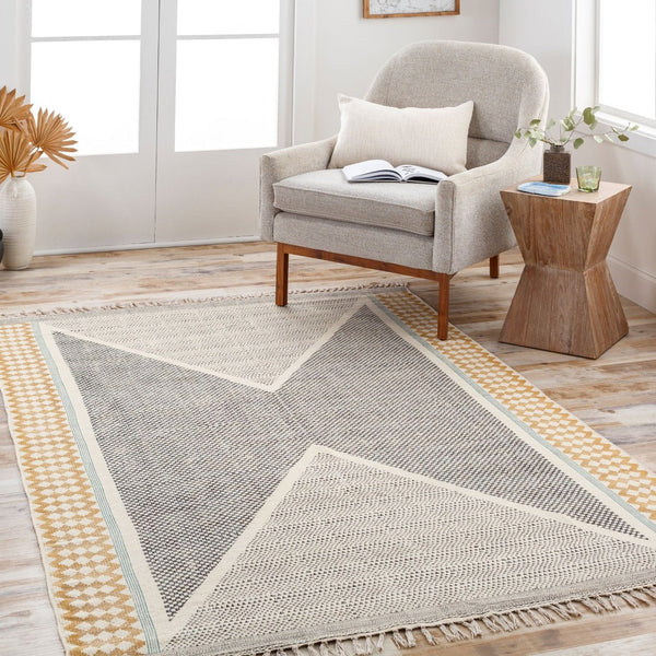 Livabliss July Handmade Cotton Flatweave Runner Rug with Fringe for Hallways and Entryways Black, Teal 6' x 9' JUY2306-69