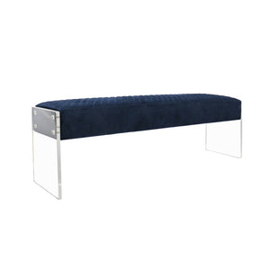 Pasargad Home Tribecca Velvet Upholstered Vanity Seat With Acrylic Base For Modern Decor Elegance Navy Acrylic & Velvet Bench-137