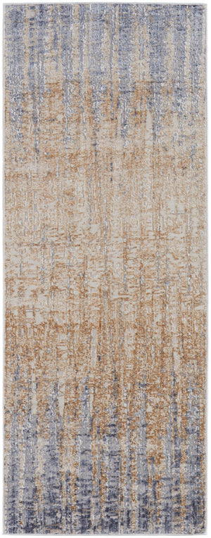 Feizy Rugs Laina Polyester/Polypropylene Machine Made Industrial Rug Tan/Brown/Blue 3' x 10'
