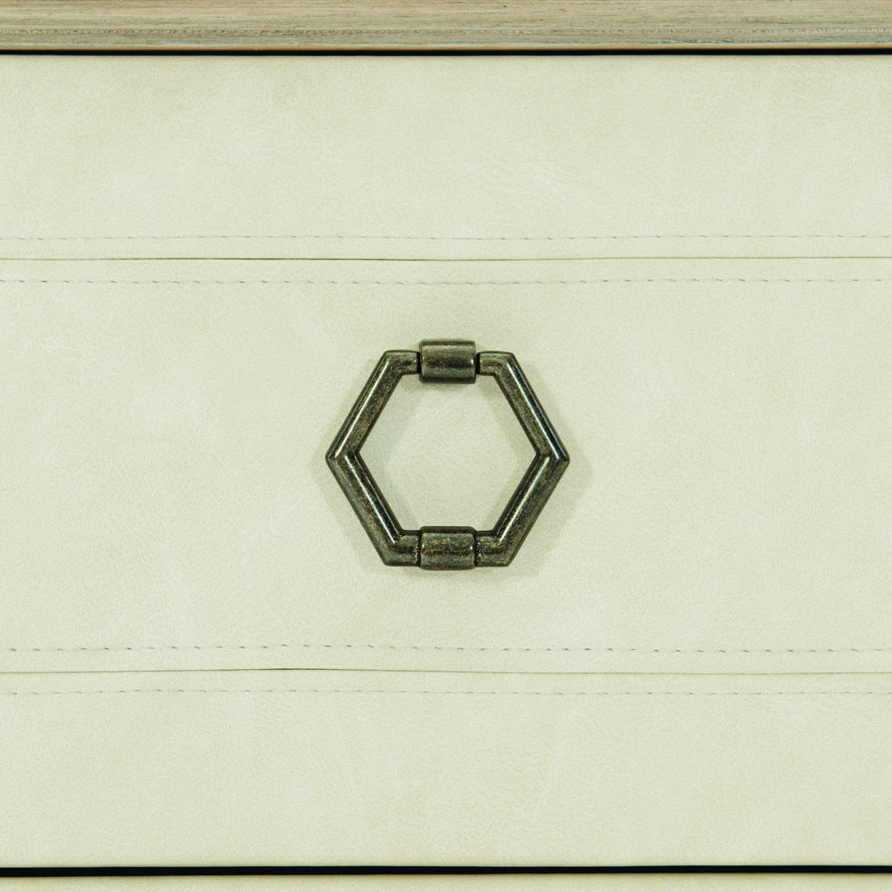 Bernhardt Bernhardt Santa Barbara Nightstand With 3 Fabric-Wrapped Drawers, Warm Oak Finish, Vintage Nickel Accents 385216