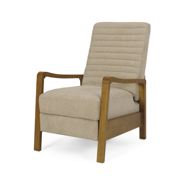 English Elm Christopher Knight Home® - Fabric Sand Push-Back Recliner Chair with Channel Stitching, Rubberwood Frame, Compact Comfort Lounge — Ergonomic Manual Club Seat (Sand) 71261.00SND
