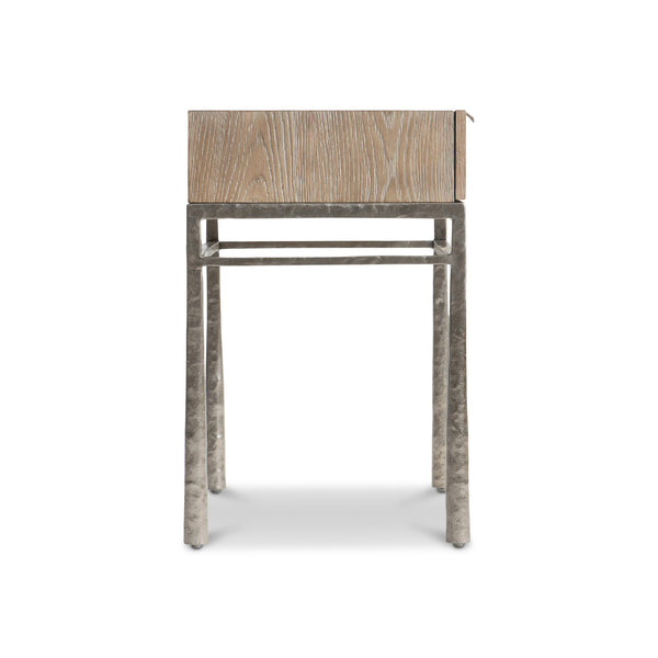 Bernhardt Bernhardt Aventura Nightstand — Cathedral White Oak Top, Textured Frosted Nickel Frame, Usb Charging 318218