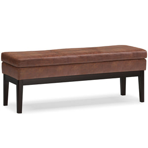 English Elm Carlson Ottoman Bench - Stylish Distressed Saddle Brown Faux Leather For Mid-Century Modern Spaces B136P159234