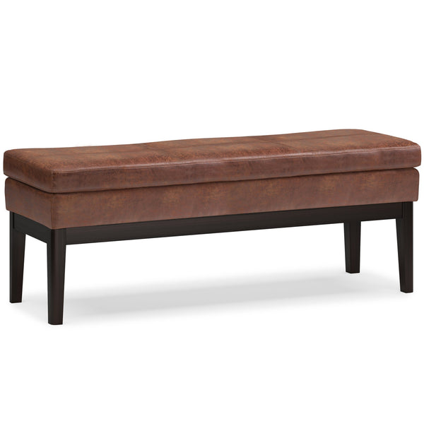 English Elm Carlson Ottoman Bench - Stylish Distressed Saddle Brown Faux Leather For Mid-Century Modern Spaces B136P159234