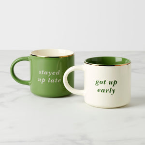Lenox Kate Spade Got Up Early & Stayed Up Late Mugs, Set of 2 Green, NO COLOR STONEWARE 897462