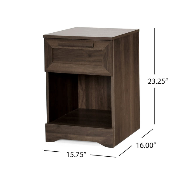 English Elm Christopher Knight Home® - DELANEY Faux Wood 1-Drawer Nightstand with Bottom Shelf, Moisture-Resistant MDF, Compact Chic Walnut 71138.00WALN