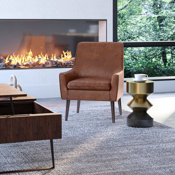 English Elm Robson Distressed Saddle Brown Accent Chair - Vegan Faux Leather, Solid Wood Legs, Contemporary Comfort B136P159555