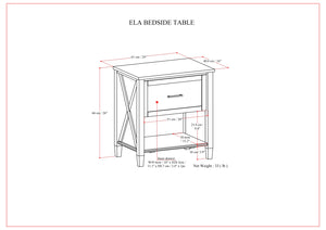 English Elm Ela Smoky Brown Bedside Table – Handcrafted Solid Wood, Shaker Drawer, X-Side Detail, Versatile End Table B136P158609