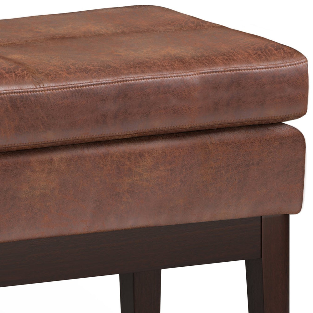 English Elm Carlson Small Ottoman Bench In Distressed Saddle Brown - Stylish Mid-Century Design For Any Room B136P159237