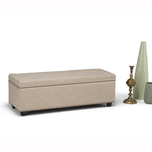English Elm Hamilton Storage Ottoman - Stylish Natural Linen Upholstered Bench With Hidden Storage & Comfort B136P159919