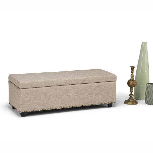 English Elm Hamilton Storage Ottoman - Stylish Natural Linen Upholstered Bench With Hidden Storage & Comfort B136P159919