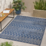 Christopher Knight Home® - Noble House - Dorvall 5'3" X 7' Indoor/Outdoor Area Rug, Navy Blue and Ivory