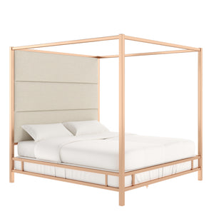 Homelegance By Top-Line Marcel Champagne Gold Canopy Bed with Linen Panel Headboard Champage Gold Metal