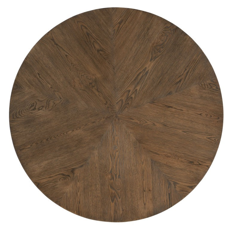 Hooker Furniture Chapman Round Cocktail Table With Wire‑Brushed Sorrel Oak, Hand‑Hammered Pewter Ferrules & Shelf 6033-80111-85