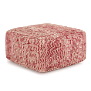 English Elm Nate Square Pouf - Hand-Woven Maroon Mélange For Versatile Seating, Footrest, Or Side Table B136P159275