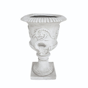 English Elm Mgo Roman Urn Planter Faux Stone Botanical Relief Pedestal Base Outdoor Patio 63402.00WHI