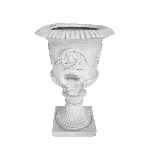 English Elm Mgo Roman Urn Planter Faux Stone Botanical Relief Pedestal Base Outdoor Patio 63402.00WHI