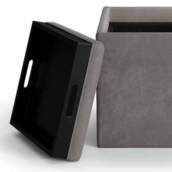 English Elm Rockwood Cube Storage Ottoman With Flip-Over Tray - Stylish Distressed Slate Grey & Hidden Storage B136P159098-GIGA