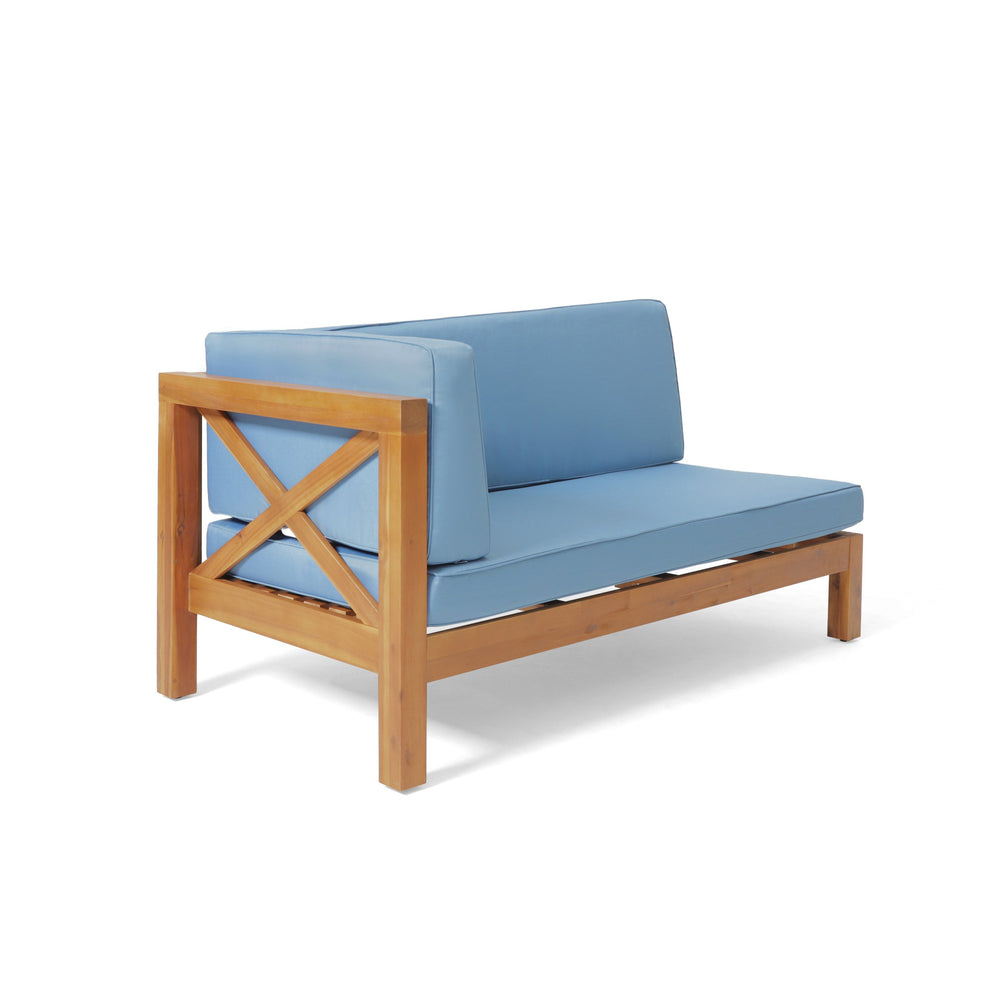English Elm Christopher Knight Home® - Brava Coastal-Inspired Left Corner Bench Set Of 2, Solid Acacia Wood With Water-Resistant Cushions 57967.00BLU2