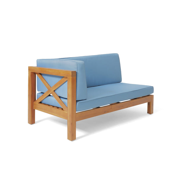 English Elm Christopher Knight Home® - Brava Coastal-Inspired Left Corner Bench Set Of 2, Solid Acacia Wood With Water-Resistant Cushions 57967.00BLU2