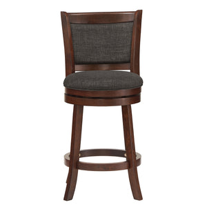 Homelegance By Top-Line Sydney Upholstered Back Swivel 24" Counter Height Stool Dark Grey Rubberwood