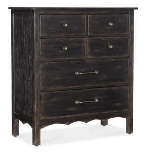 Hooker Furniture Americana Heirloom Six-Drawer Chest With Distressed Oak Finish, Cedar-Lined Drawer, Felt Liners And Scalloped Base Blacks 7050-90110-89