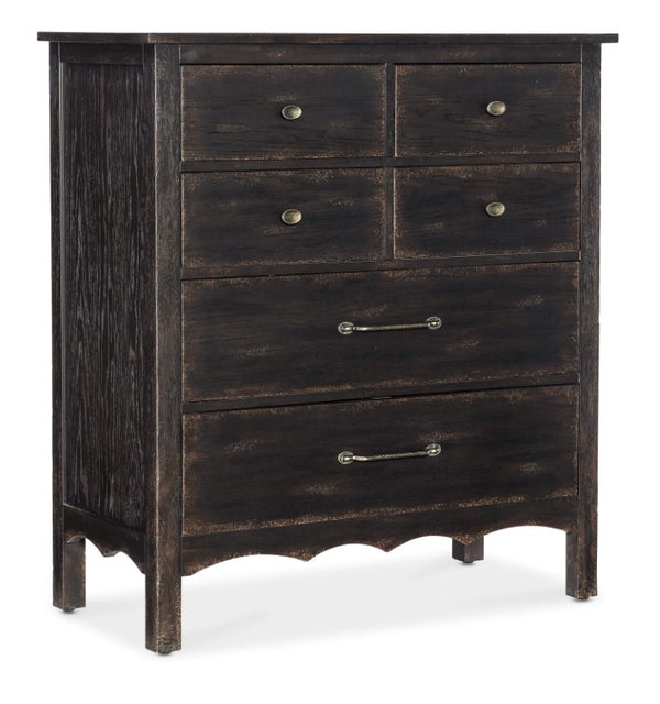 Hooker Furniture Americana Heirloom Six-Drawer Chest With Distressed Oak Finish, Cedar-Lined Drawer, Felt Liners And Scalloped Base Blacks 7050-90110-89