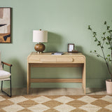 Chantelle Modern Curved Writing Desk with Statement Wood Drawer Pulls Coastal Oak WECHA42OS2CO0 Walker Edison