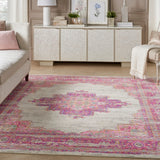 Nourison Passion PSN03 Machine Made Power-loomed Ornamental Border Indoor Only Bohemian Vintage Rug Ivory,Fuchsia, Pink and White 100% Polypropylene 99446388193