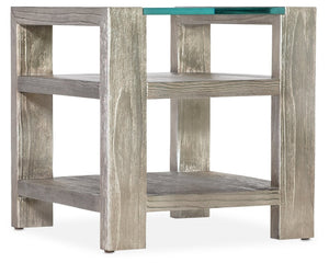 Hooker Furniture Melange Saber End Table With Tempered Glass, Silver Leaf Pine Veneer, Two Shelves For Small Spaces 628-80551-95