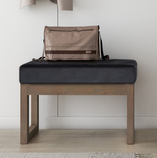 English Elm Milltown Small Ottoman Bench - Distressed Black Vegan Leather Footstool For Modern Interiors B136P159084