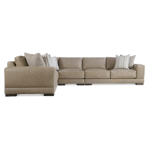 Bernhardt Bernhardt Lars Leather Sectional With Plush Deep Cushions, Wide Track Arms And Textured Wood Block Feet For Modern Living Space Comfort Tan K2094