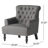 Christopher Knight Home® - Noble House - Byrnes Contemporary Button-Tufted Fabric Club Chair with Rolled Backrest, Dark Gray and Dark Brown